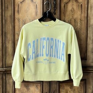 Zara Girls NWOT Yellow California Crewneck Sweatshirt Blue Graphic 10/12 11/12
